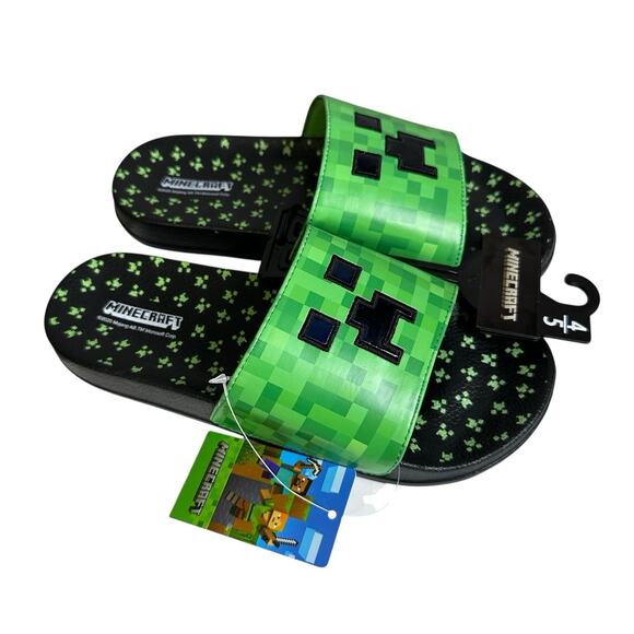 Minecraft Youth Slides Sandals Green Black Size 4/5 Unisex New - Picture 1 of 5